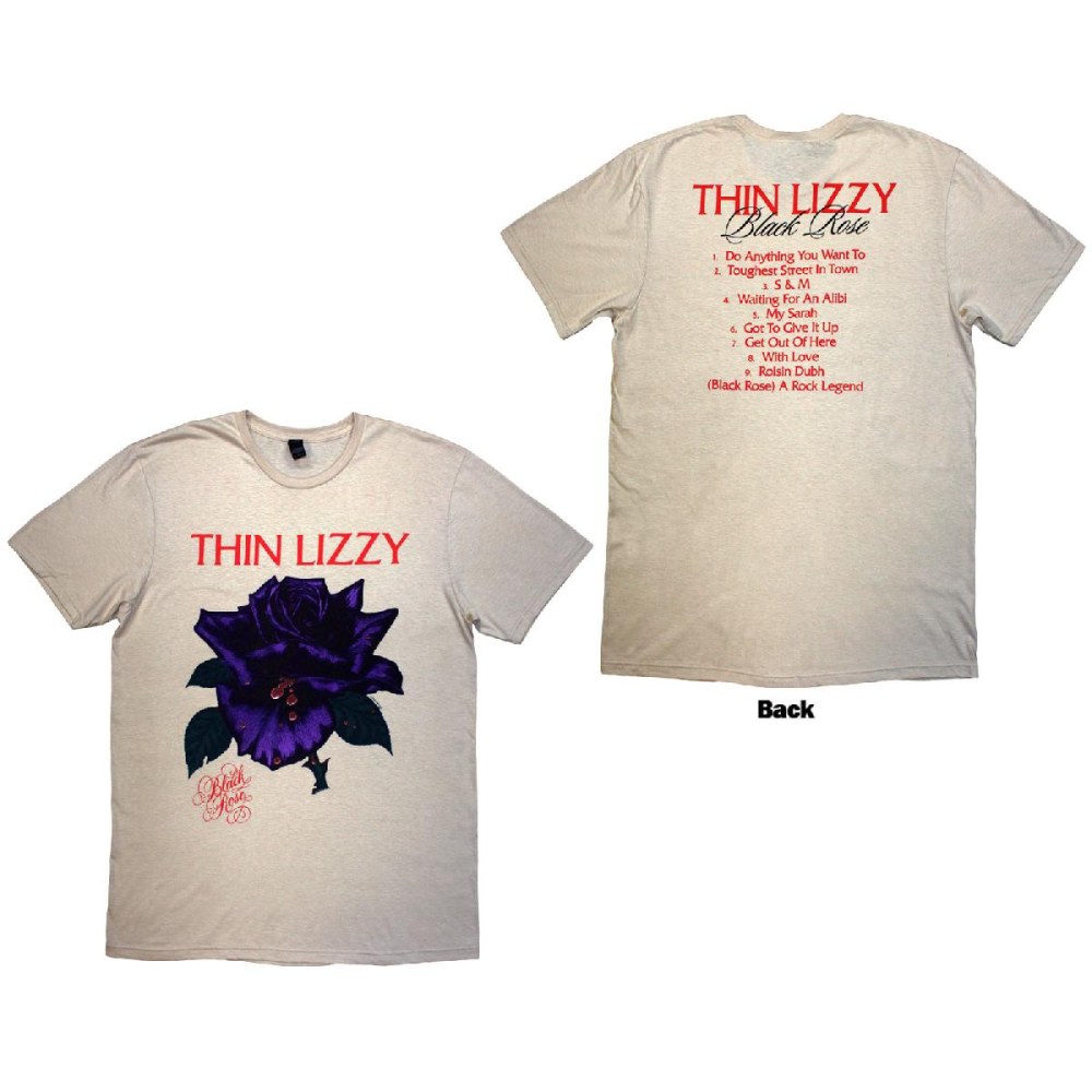 Thin Lizzy - Black Rose Tracklist Heren Tshirt - Gebroken wit